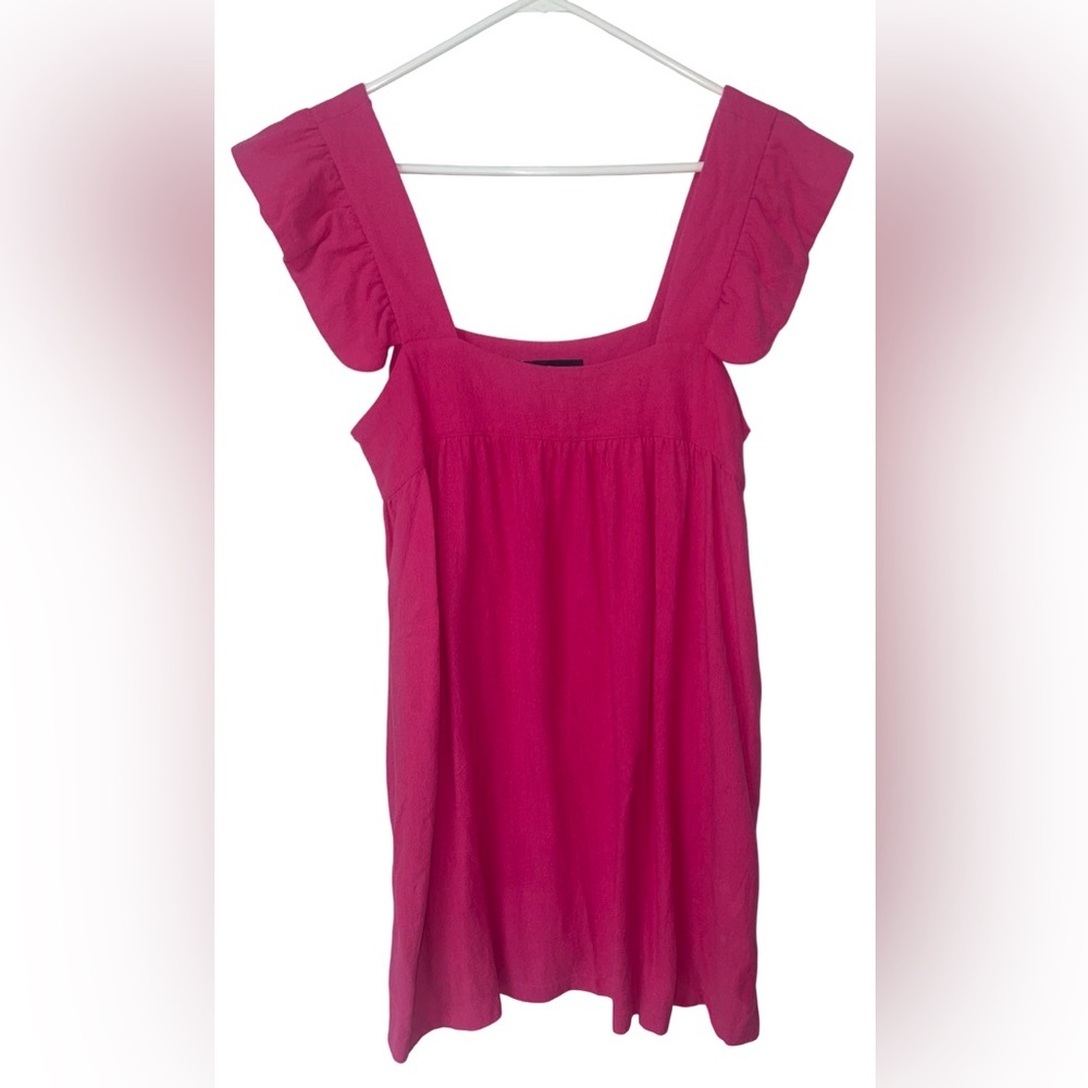 Tuckernuck Pomander Place Dress Medium Linen Blend Flutter Sleeve Ruffled Pink - Picture 2 of 13